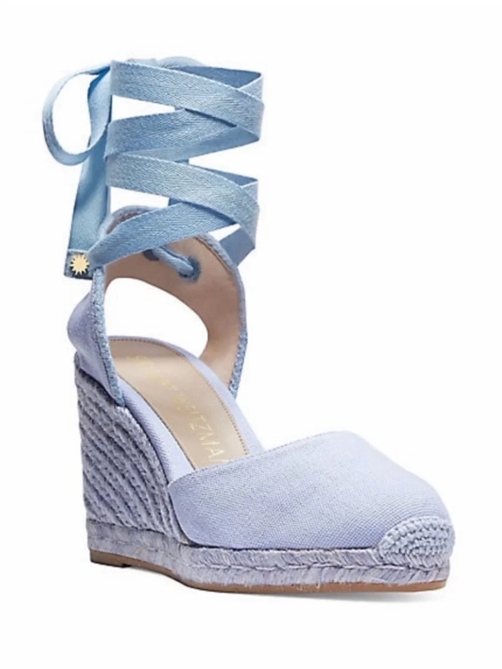 Stuart Weitzman Light Blue Espadrille Wedge Ankle-Tie Sandals - Picture 1 of 12